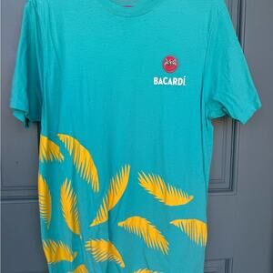 Bacardi Men's/Unisex Teal Blue Yellow Palm Leaf Logo T-Shirt Size L